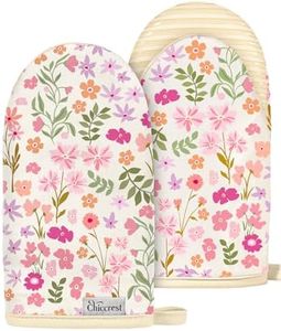 chiccrest Mini Oven Mitts Heat Resistant with Full Silicone Grip - Spring Pink Floral Kitchen Mitts Washable Non-Slip 100% Cotton Oven Mitts for Women