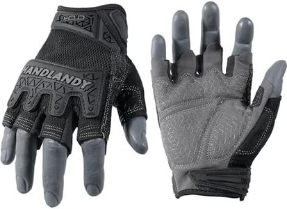 HANDLANDY Fingerless Work Gloves for Men, Padded Half Finger Tactical Mechanics Gloves, Utility Trucker Driver Gloves (Black, Large (Pack of 1))