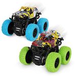 Shayson 2 Pack Monster Truck Toys Friction Powered Cars Pull Back Trucks，Inertia Vehicle Playsets with Shockproof Spring and Rubber Wheel，Toy Cars for Kids