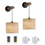 XSDeTu Battery Operated Wall Sconces Set of 2, Modern Wall Mounted Lamps with Remote Control, Adjustable 3 Colors Dimmable Wall Lights with Fabric Lampshade for Bedroom, Living Room, Bulb Included