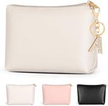 MAANGE Makeup Bag for Purse, Travel Cosmetic Bag Makeup Pouch PU Leather Portable Versatile Zipper Pouch for Women (Beige)