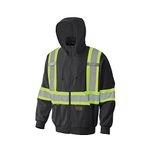 Pioneer Hi Vis Safety Black Hoodie - Zip-Up Style with Reflective Tape - Detachable Hood - Class 1