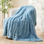 GONAAP Fuzzy Faux Fur Throw Blanket Light Blue Super Soft Cozy Plush Fuzzy Shaggy Blanket for Couch Sofa Bed (Light Blue, Throw(50"x60"))