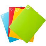 Carrollar Flexible Plastic Cutting Board Mats, Colored Mats with Food Icons, BPA-Free, Non-Porous, Gripped Back and Dishwasher Safe, Set of 4 (14.6x11.6inch)