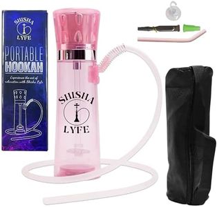 SHISHA LYFE Portable Hookah Mini Cup Set - Transparent (Pink) Shisha for Car & Hookups with LED Lights, Silicone Hose Pipe, Anti-Scald, Charcoal Holder, Tongs, Reusable Straw, Case Cover Protection