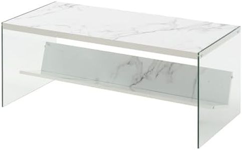 SoHo Coffee Table with Shelf, White Faux Marble/Glass