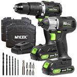 Mylek 20V Cordless Drill and Impact Driver Brushless Combo Set with LED Work Light, 2 x 2000Ah Batteries and Fast Chargers, Forward and Reverse