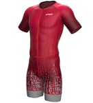 Sparx Mens Triathlon Suit - Aero Triathlon Suit Men - Short Sleeve Tri Suit Racesuit, Burgundy, XX-Large