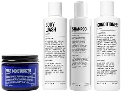 Blu Atlas Men's Essentials Set – Includes Hydrating Face Moisturizer 2 oz, Exfoliating Body Wash 8 oz, and Natural Sulfate-Free Shampoo 8 oz & Conditioner 8oz for All Hair & Skin Types – Classic Scent