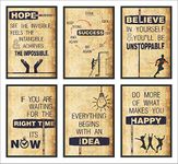 Vantagekart Hope, Success, Believe, Time, Idea, Happy Inspirational Motivational Self Adhesive Wall Posters for Home & Office Decor (Paper, 12x18-inch, Brown) - Set of 6