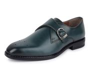 LOUIS STITCH Mens Federal Blue Single Handmade Vegan Leather Monk Strap Patina Finished Slip On Formal Shoe for Men (LXSM) (Size - 8 UK)