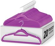 Zober Velvet Hangers 20 Pack - Clothes Hanger W/Tie Bar - Non-Slip, Swivel Hook, Slim Felt Hangers - Suits, Clothes, Pants, Coat Hanger - Purple