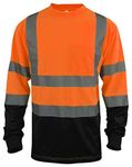 L&M Hi Vis Class 3 T Shirt Reflective Safety Lime Orange Short Long Sleeve HIGH Visibility, Black Bottom (Orange_L, X-Large)