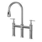 Blemoacha Bridge Kitchen Faucets with Sprayer, 3 Holes Modern Kitchen Sink Faucet with Pull Down Sprayer Stainless Steel, 2 Handle Swivel Spout Solid Faucet for Kitchen Bathroom Bar (Brushed Nickel)…