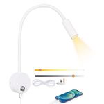 ERWEY Reading Lamp Wall Mounted, LED Wall Lamp Bedside Lamp with Switch Touch Dimmable and USB Charging Port, Bed Reading Light 360° Swivel Gooseneck Lamp with Plug and Cable for Bedroom, White