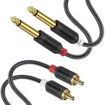 J&D Dual 1/4 inch TS to Dual RCA Stereo Audio Interconnect Cable, Gold Plated Audiowave Series 2X 6.35mm Male TS to 2 RCA Male Stereo Audio Adapter with PVC Shelled Housing and Nylon Braid, 0.9 Meter