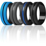 ThunderFit Silicone Wedding Rings for Men - 4 Rings (Black Blue, Blue Black, Dark Grey, Black, 9.5-10 (19.8mm))