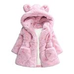 AiWMGL Kids Girls Winter Warm Coat Jacket 1T 2T Outerwear Hooded Faux Fur Thicken Fleece Baby Toddler (CA/US, Age, 5 Years, 6 Years, Pink)