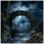 AIIKES 10x10FT Halloween Photography Backdrop Halloween Night Graveyard Backdrop Horror Dark Night Fence Iron Gate Skull Tree Background Tombstone Scene Background 12-342