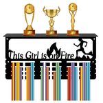 CREATCABIN Medal Holder Trophy Shelf Medal Hangers Display with Shelf Stand Sports 4 Rows Wall Mount Hold 70+ Medals for Gymnastics Running Swimming Awards Rack 15.7 x 7.9 Inch-This Girl is on Fire