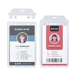 Bestom Clear Rigid Plastic Permanent Locking ID Card Holders – Vertical Secure Dual Sided Work Badge Holder Fits Two Standard 30mil ID Badges or One Proximity/Prox Card – Pack of 50