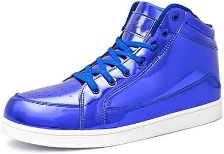 IGxx Men's Sneakers Punk Ankle Boots for Men Metal Rivet High Top Lace-up Running Basketball Shoes for Shiny Metal Decoration Shoes Motorcycle Boots, Shiny Blue, 14 Women/12 Men