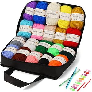 Belle Vous Lot de 20 Pelote de Laine a Tricoter en Acrylique - 30 g de Laine Couleurs Bonbons avec Sac - 60 m - Laine Idéale pour Travaux Manuels Colorés & Minis Projets de Tissage Multicolores