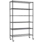 FDW Metal Shelf, Wire Shelving Unit Storage 18x48x82 inch 6 Tier Heavy Duty Layer Storage Metal Shelf Garage Organizer Wire Rack Shelving Adjustable Utility 2100 LBS Capacity (Black)