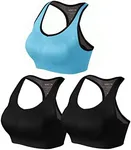 Match Racerback Sports Bras for Women – Padded Seamless Strappy Workout Tops for Yoga Gym Runing Fitness Sports Bras (1 Pack of 3(Black-Black-Blue), 3X-Large)