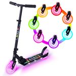 Aero Kick Scooter for Kids Ages 7-12 with Dynamic RGB Lights, Foldable and Height Adjustable, 2 Wheel Scooters for Kids 7 Years and up with Glowing Deck and Light up Clear Wheels