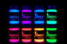 Midnight Glo UV Paint Acrylic Black Light Reactive Bright Neon Colors Set of 8 Bottles Great for Crafts, Art & DIY Projects, Blacklight Party(0.75 oz)