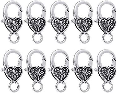 BEADNOVA Heart Lobster Claw Clasps 20 Pieces Large Heart Lobster Claw Clasps for Necklaces Bracelet DIY (Silver)