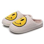 kissxiaoya Smile Face Slippers For WomenMen, Retro Soft Plush Lightweight Smiley Face House Slippers, Indoor Outdoor Cozy Trendy Slip-On Slipper (White-yellow Smile, Adult, Women, 8.5, Numeric Range, US Footwear Size System, 9.5, Medium)