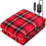 Electric Heated Car Blanket, 12V Cigarette Lighter Plug In Portable Emergency Heating Blanket, Small Fleece Car Warming Blanket, Winter Essential Accessories for Car Travel Camping SUV RV (Red&Black)