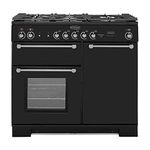 Rangemaster Kitchener KCH100DFFBL/C 100cm wide Dual Fuel Range Cooker with Gas Hob - Black/Chrome - A/A Rated