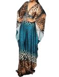 Bsubseach Plus Size Caftan Dresses for Women Swimsuit Cover Up Batwing Sleeve Summer Maxi Kaftan Dress Blue Coffee Leopard