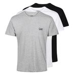 Lee Mens T Shirt in Black/White/Grey Standard Fit with Crew Neck and Branded Logo - 100% Cotton Super Soft & Comfortable Loungewear - Multipack of 3