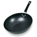 ZENO Non Stick Frying Pan 30cm | Wok Frying Pan 12" | Granite Induction Frying Pan for Induction, Electric and Gas Hobs | Omelette Pan Less Oil Fumes (Black)