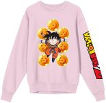 Dragon Ball Z Gohan With Dragon Balls Crew Neck Long Sleeve Cradle Pink Adult Sweatshirt-Large