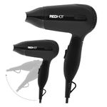 Red Hot Travel Hair Dryer/Dual Voltage, Folding Handle, 2 Heat & Speed Settings, Removable Nozzle/Compact Light Hair Dryer/Black 37079