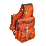 Deen Enterprises Cowhide Genuine Leather Western Equestrian Trail Tooling Carving Craved Pack Equipment Horse Saddle Bag Size: 10” L x 10” W x 3” D. (Saddle Bag_36)