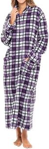 Alexander Del Rossa Women’s Robe, Full-Length Fleece Zipper Bathrobe with Two Large Front Pockets, Purple Plaid, Small-Medium, Purple