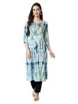 rytras Women's Tie & Dye Embroidered Straight Kurta(Blue,XXL)