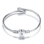 SBI Jewelry Initial Letter Cuff Bracelet Silver Heart Bangle D Charm Bracelets Women Mom Daughter Family Sister Cousin Best Friend Girlfriend Birthday Anniversary Mothers Day