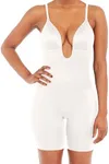 SPANXshape Suit Your Fancy Plunge Low-Back Mid-Thigh Bodysuit - Comfortable One Piece - Medium Compression - Seamless - Linen - XS