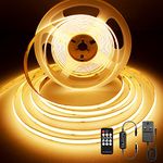 BERIXDEEP COB LED Strip Kit, Dotless LED Strip with Remote and Power Supply, DC24V, CRI>90, 8mm Width, Dimmable Continuous LED Strip Lights for Bedroom Decoration, 5M, Warm White 2700K