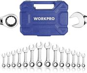 WORKPRO 14-Piece Ratcheting Combination Stubby Wrench Set, 72 Teeth, Combo Ratchet Wrenches Set with Organizer Box, SAE 3/8-3/4" & Metric 10-18mm