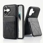 amazon basics Premium Vegan Leather Back Cover with Card Holder and Integrated Mobile Stand for iPhone 17 – Slim Shockproof Wallet Case with Geometric Stitching [Black]