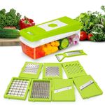 Tekcool 9 in 1 Multipurpose Chopper, Fruits & Vegetable Cutters, Grater Peeler Chipser, Unbreakable Food Grade Body, Easy Push to Clean Button Slicer Dicer, Chopper for Kitchen (Green, Plastic)