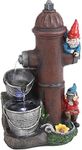 Sunnydaze Fire Hydrant Gnomes 16-Inch Outdoor Water Fountain with LED Light - Submersible Electric Pump - Polyresin